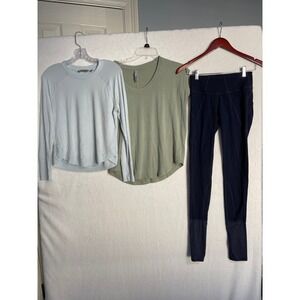 Athleta Woman's XS 3 Piece Activewear Set Blue Green  Sweatshirt Tee Leggings